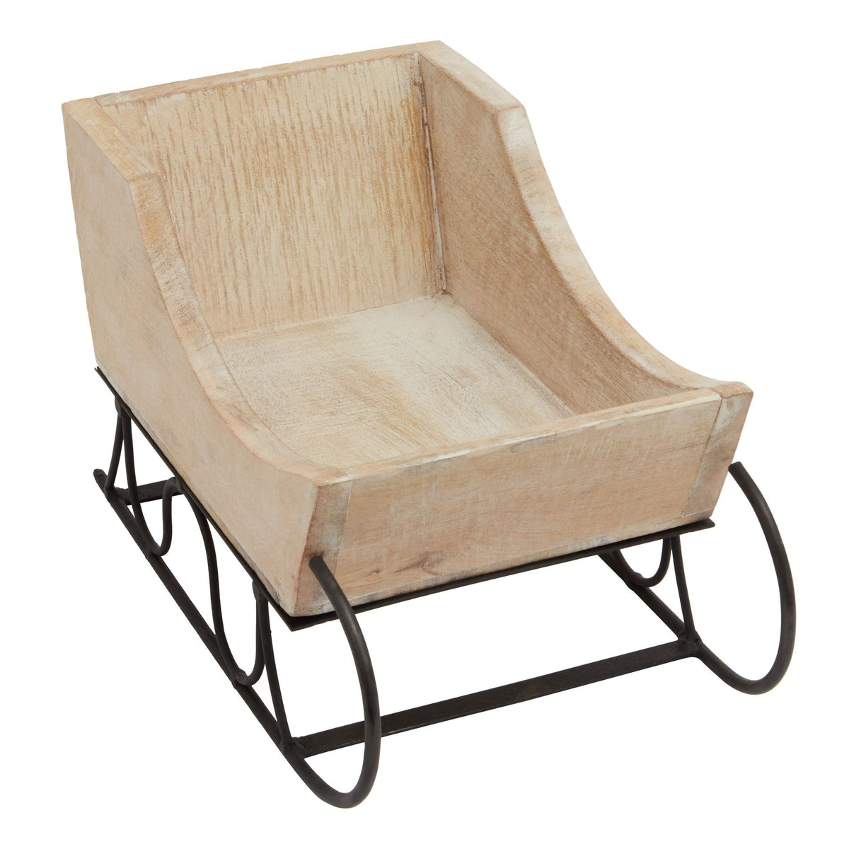 White Wash Collection Wooden Decorative Sleigh - White