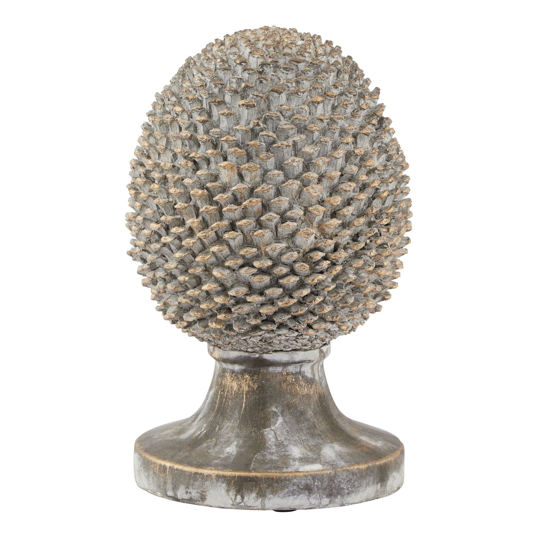 Large Stone Effect Pinecone Ornament with Gold Accents