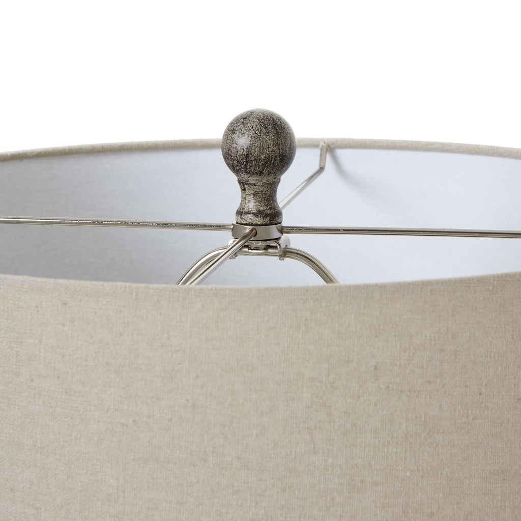 Ochre Carved Textured Table Lamp with Linen Shade - Brown