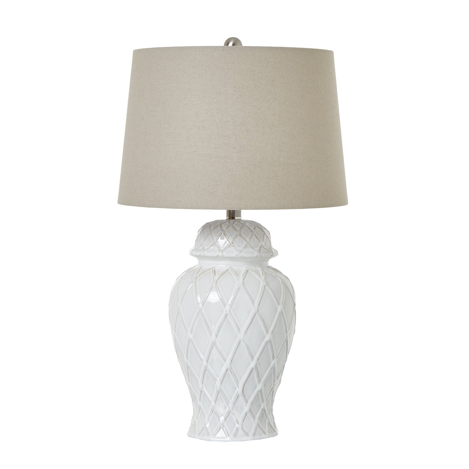 White Ceramic Ginger Jar Lamp with Linen Shade