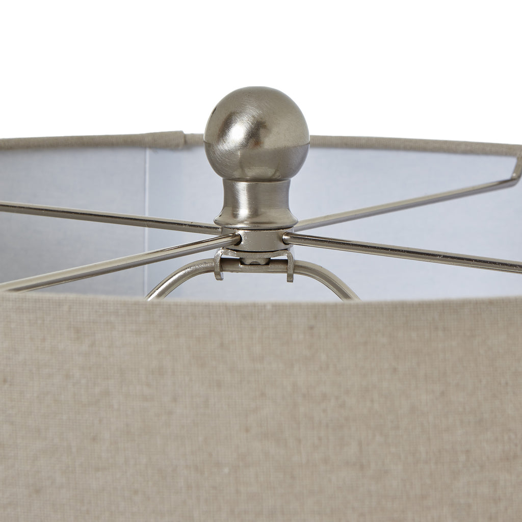 Squat White Beaded Ceramic Lamp with Linen Shade - White