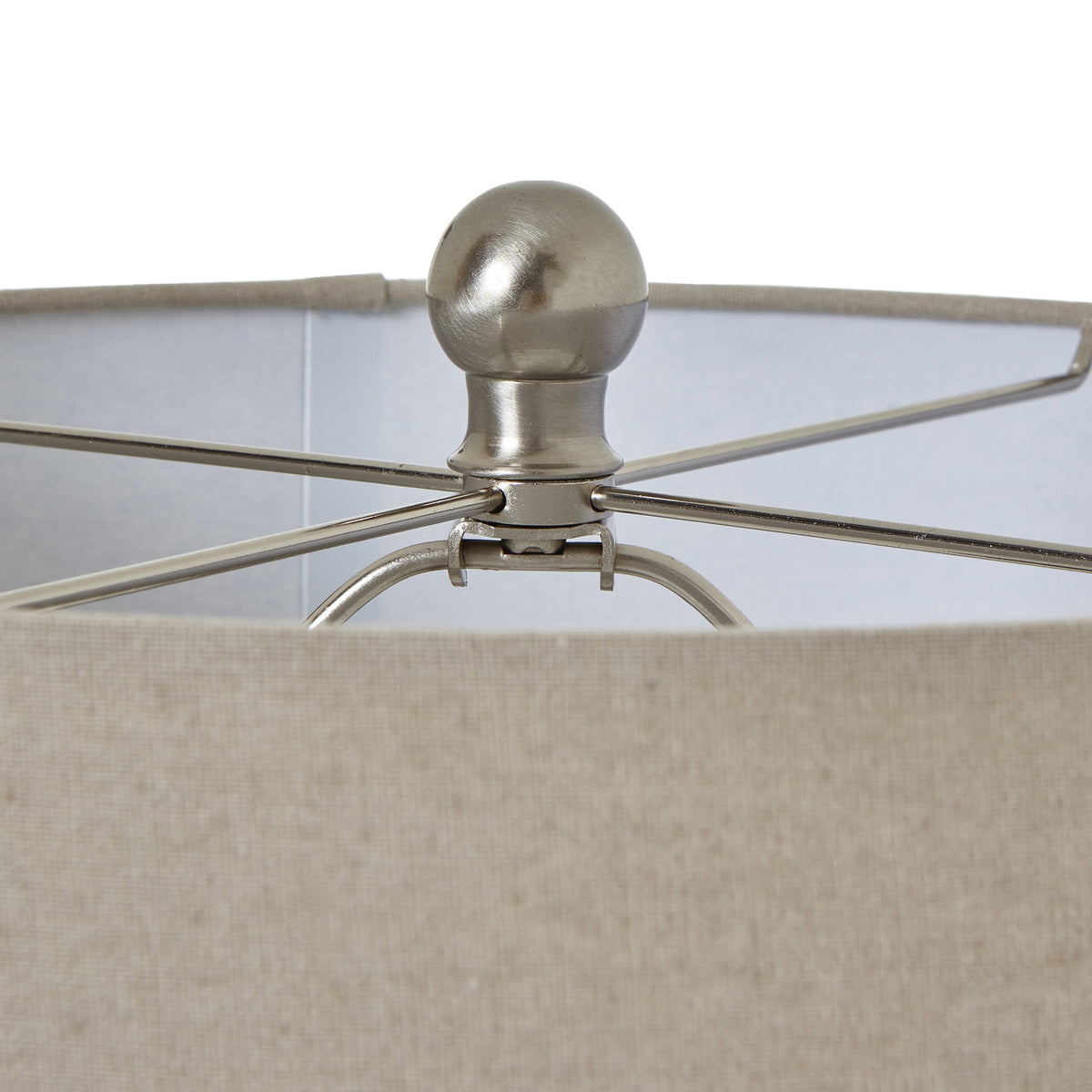 Squat White Beaded Ceramic Lamp with Linen Shade - White