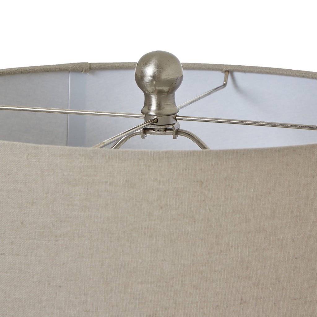 White Beaded Ceramic Lamp with Linen Shade - White