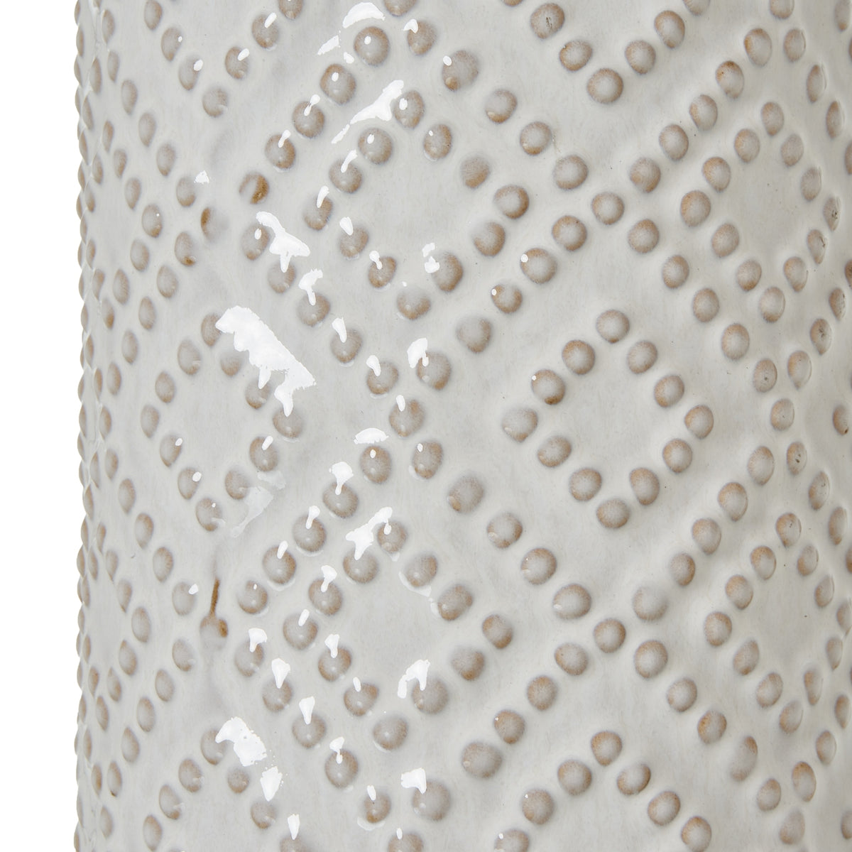 White Beaded Ceramic Lamp with Linen Shade - White