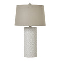White Beaded Ceramic Lamp with Linen Shade - White
