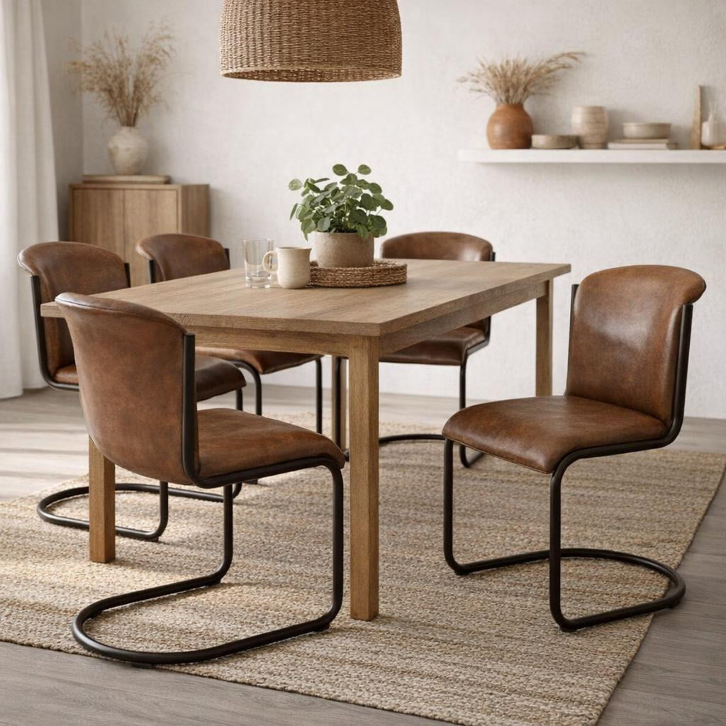 Billy Leather Curved Dining Chair - Brown