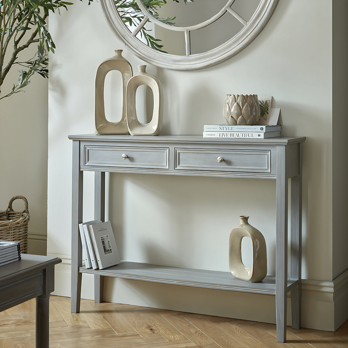 Serene Collection Two Drawer Console Table - Grey