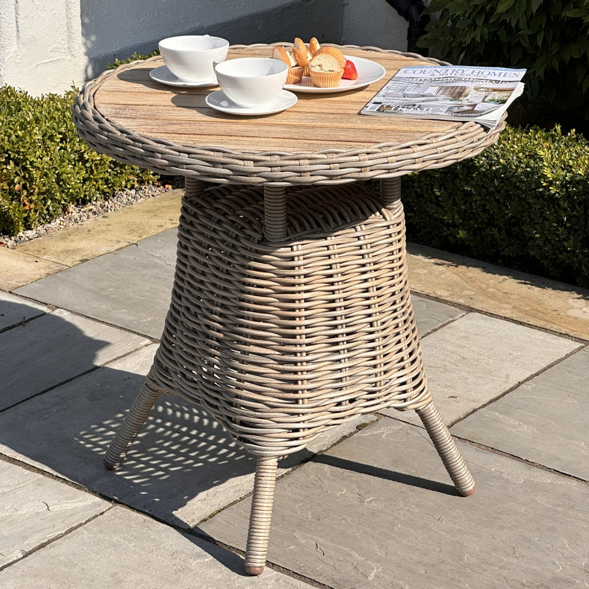 Amalfi Collection Outdoor Bistro Table with Wood Top - Beige