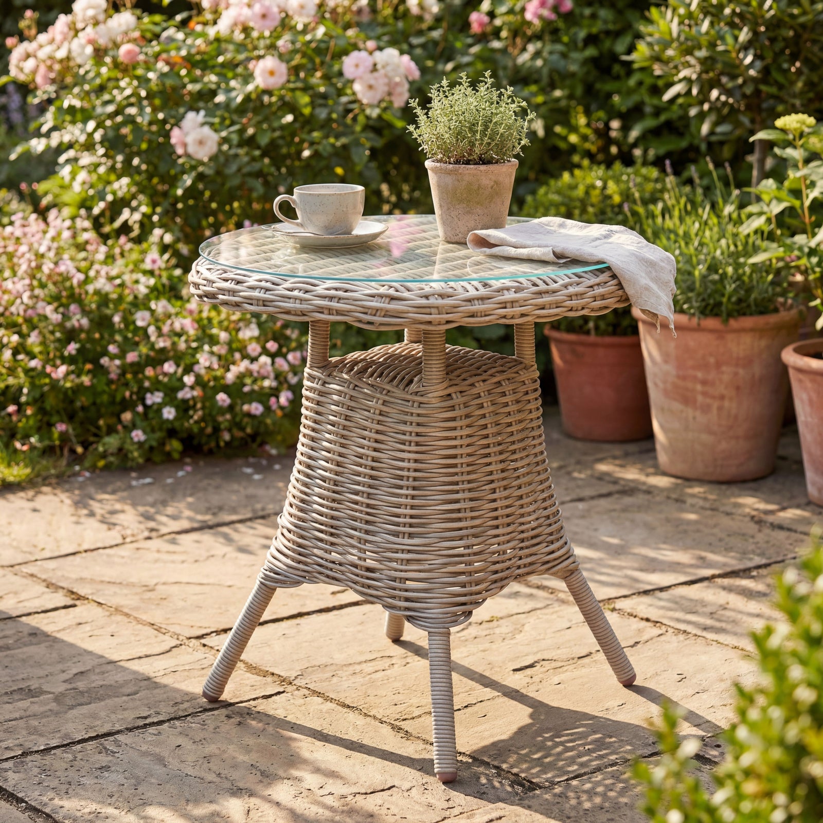 Amalfi Collection Outdoor Bistro Table with Glass Top