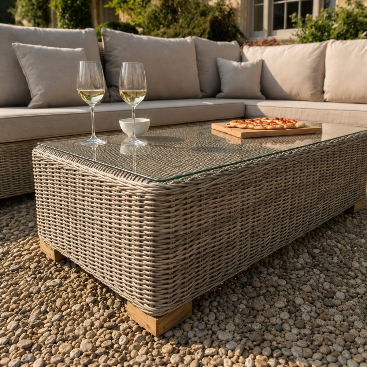 Capri Collection Outdoor Large Corner and Coffee Table Set - Beige