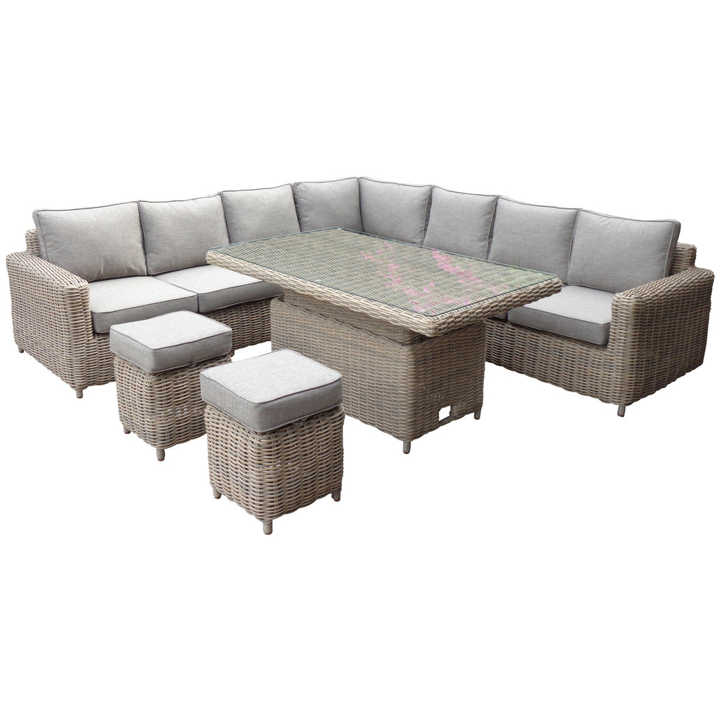 Amalfi Outdoor Large Corner Set with Riser Table + 2 Stools - Beige