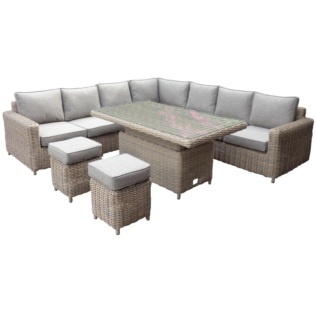 Amalfi Outdoor Large Corner Set with Riser Table + 2 Stools - Beige