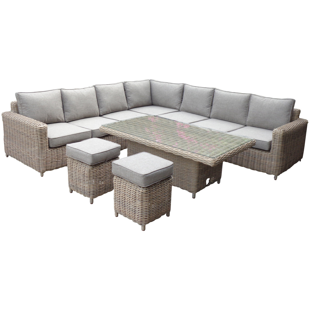 Amalfi Outdoor Large Corner Set with Riser Table + 2 Stools - Beige