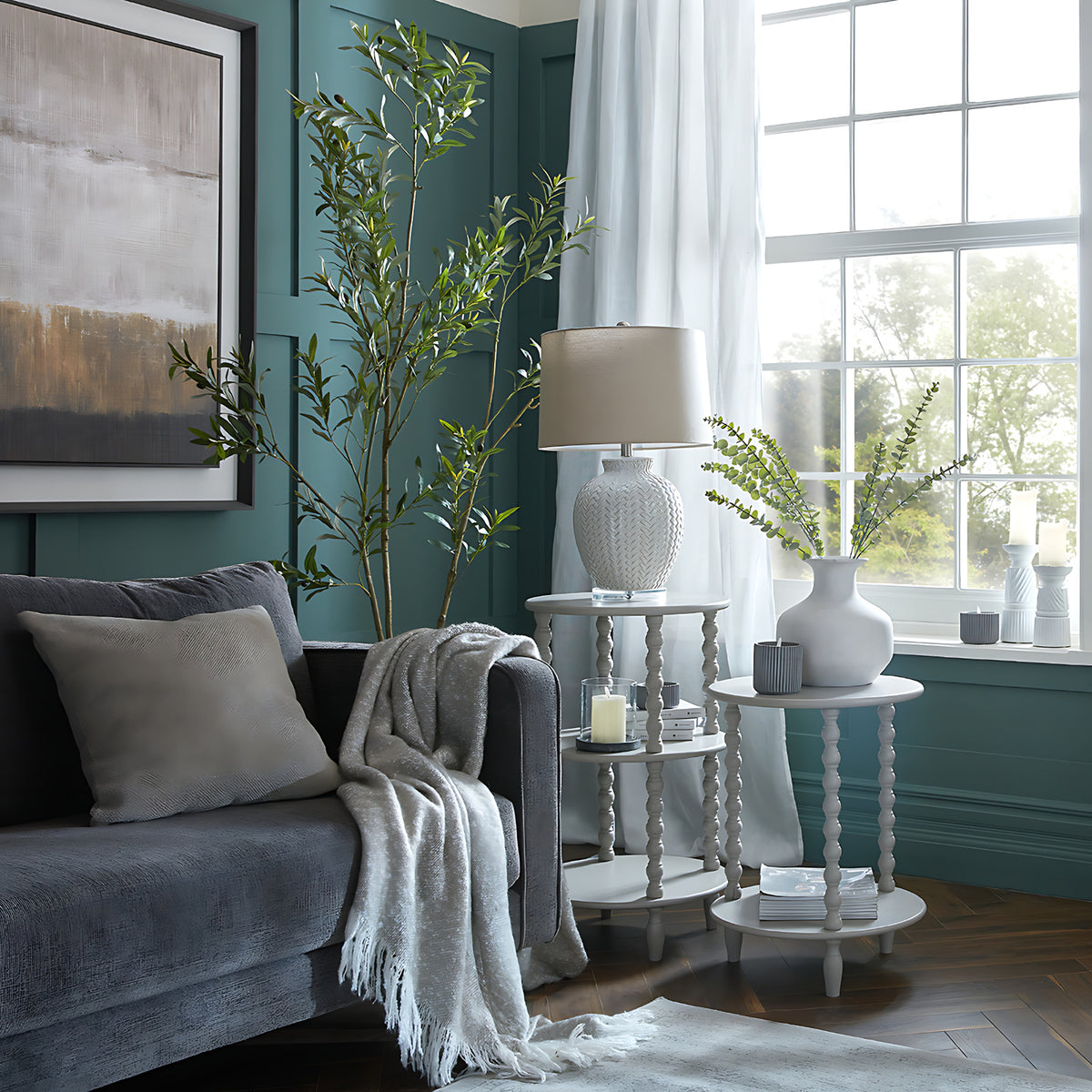 Camden Collection Tall Round Side Table - Grey