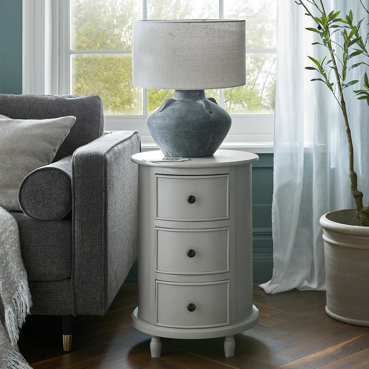 Camden Collection Three Drawer Round Side Table - Grey