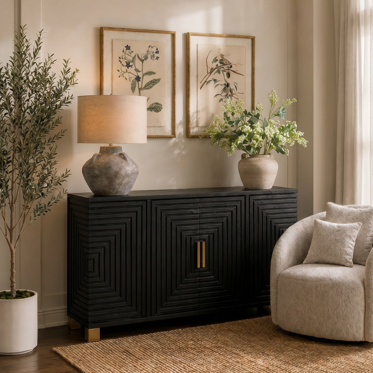 Lennox Black 2 Door Small Sideboard - Black