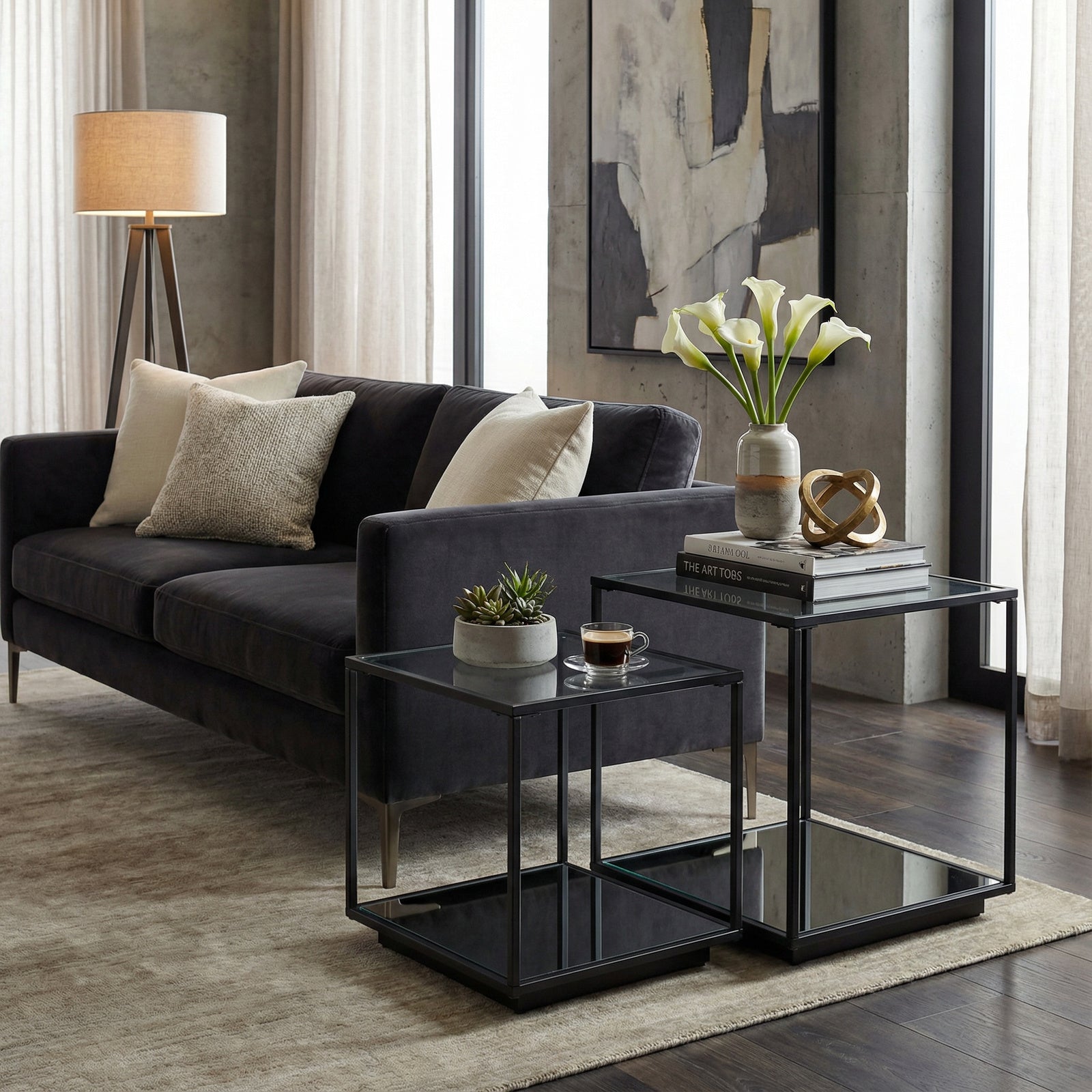 Lennox Black Framed Set of Two Side Tables
