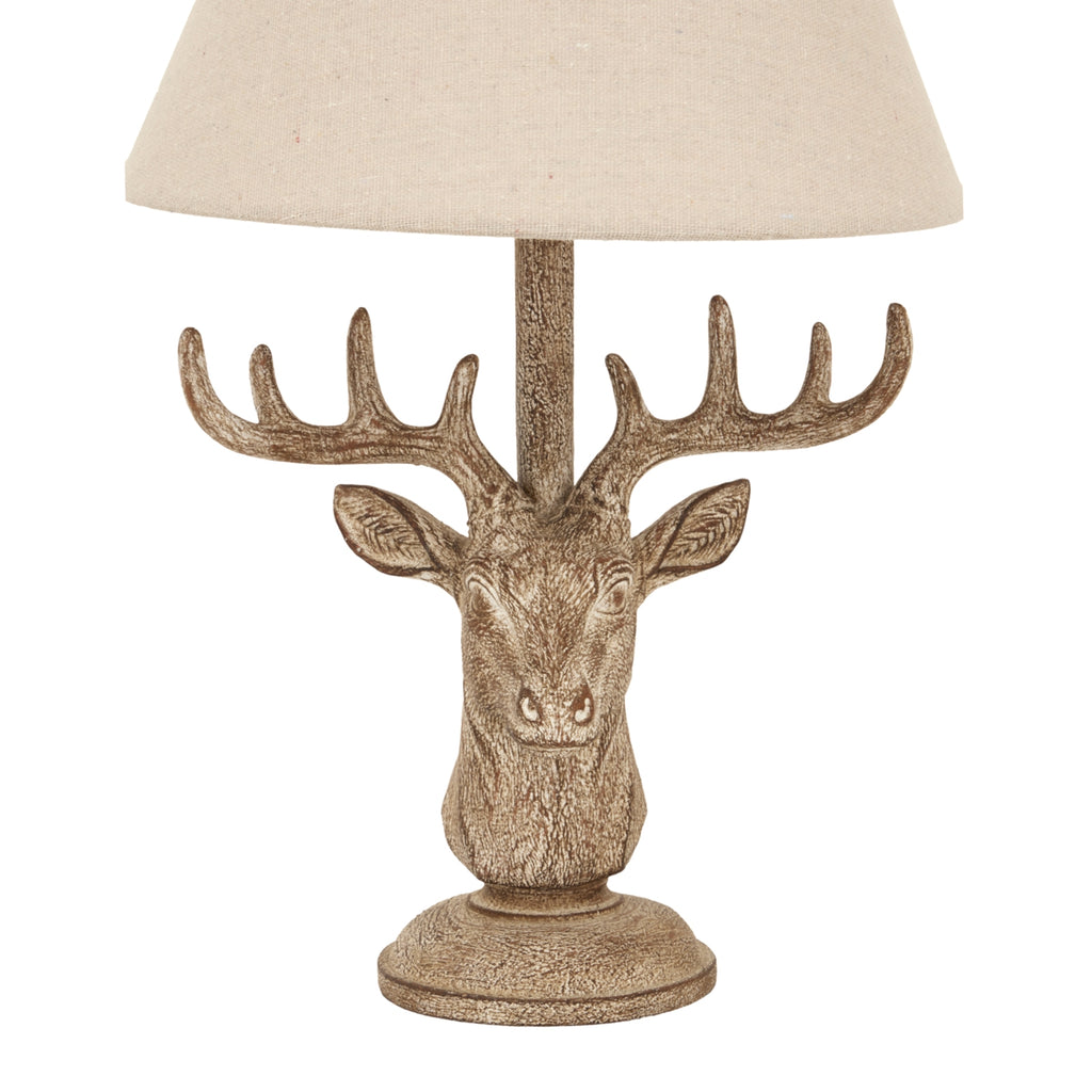 Stonewashed Stag Head Table Lamp with Linen Shade - Brown