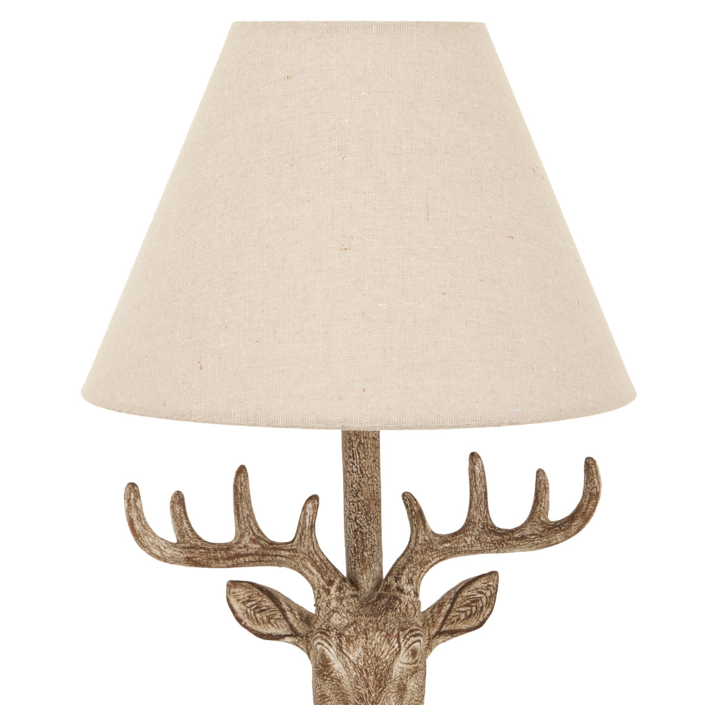 Stonewashed Stag Head Table Lamp with Linen Shade - Brown