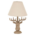 Stonewashed Stag Head Table Lamp with Linen Shade - Brown