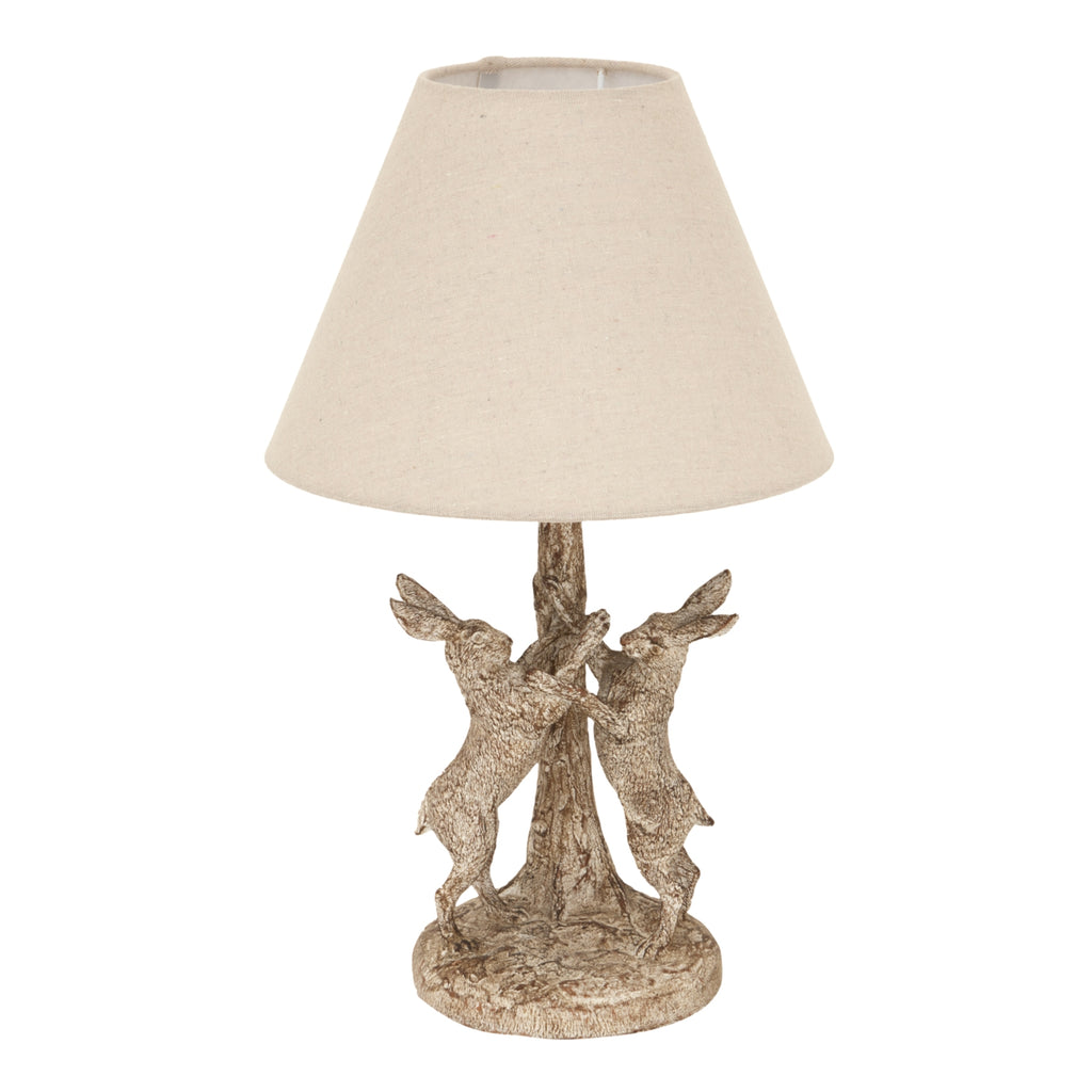 Stonewashed Marching Hares Lamp with Linen Shade - Brown