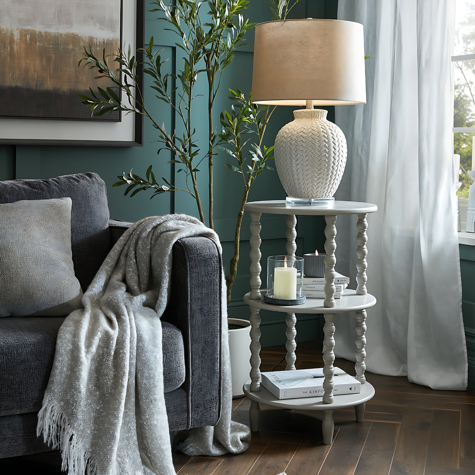 Twill Weave Ceramic Table Lamp with Linen Shade