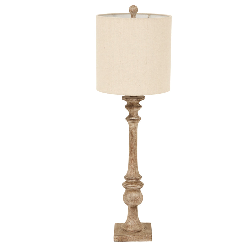 Pallido Candlestick Table Lamp with Linen Shade - Brown