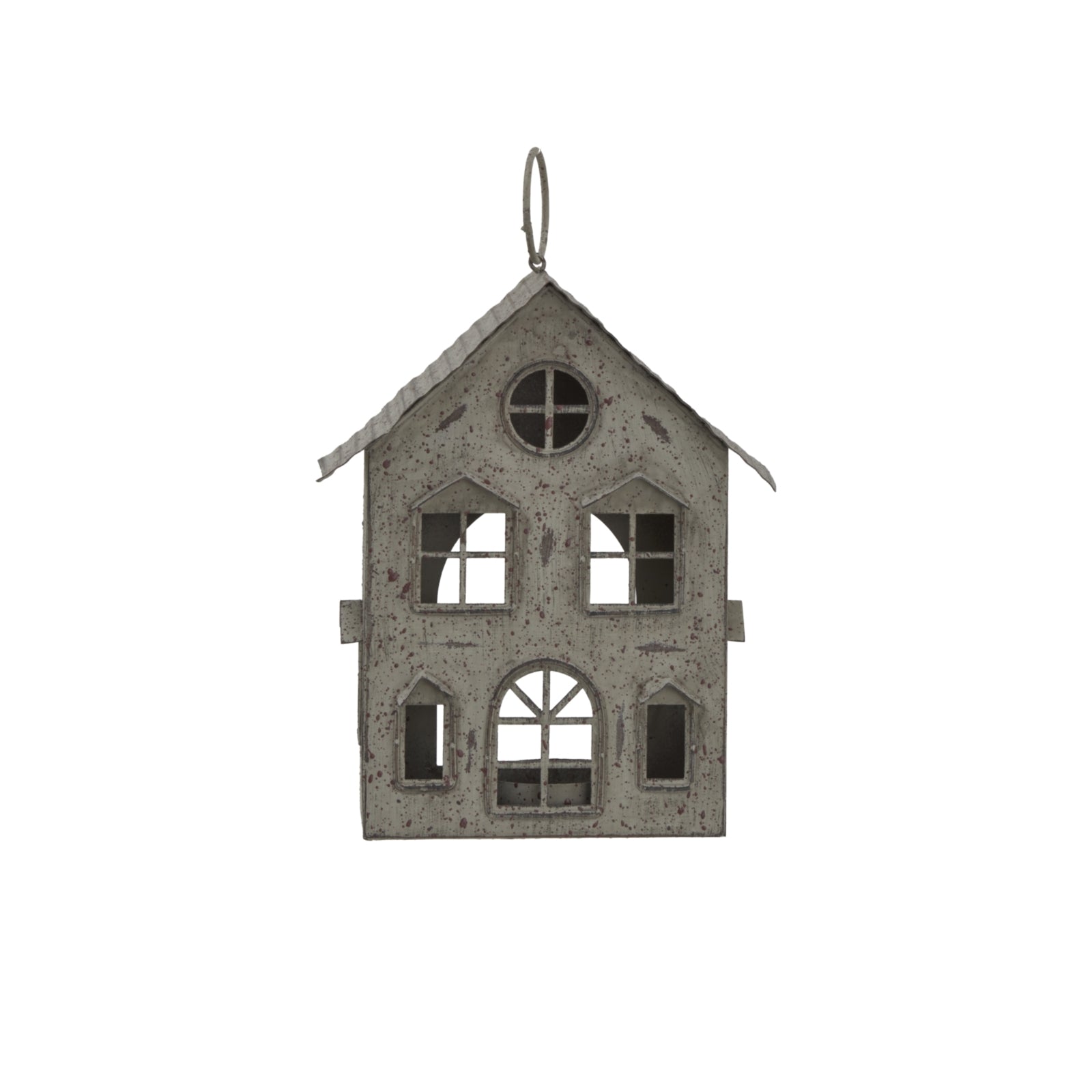 Rustic Metal Hanging House Tealight with Glass Votive