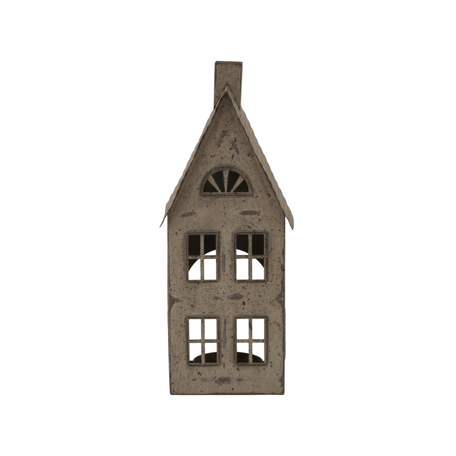 Tall Rustic Metal House Tealight with Glass Votive