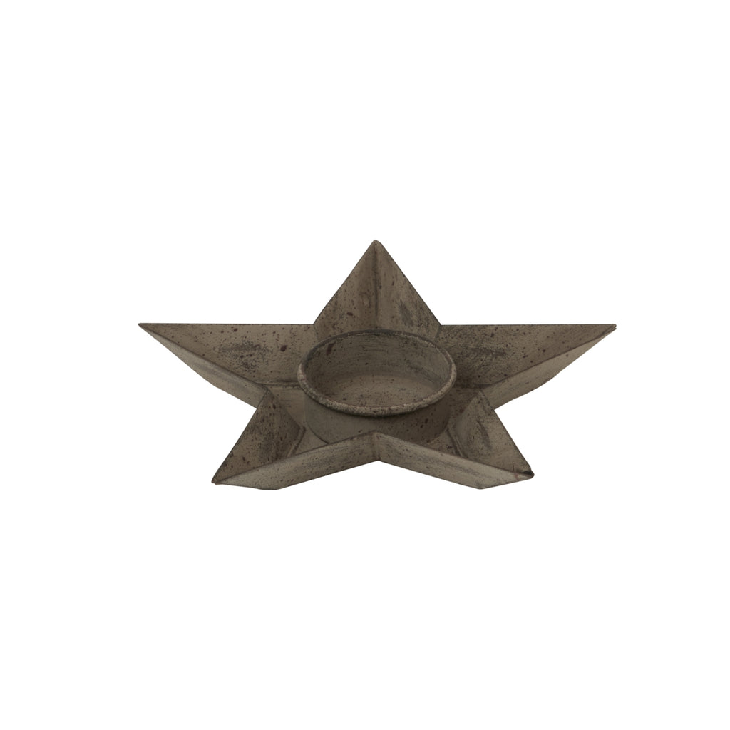 Rustic Metal Star Tealight Holder - Brown
