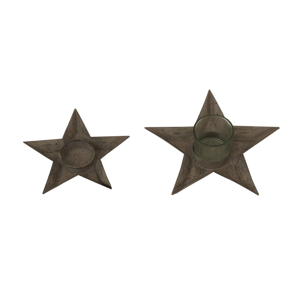 Rustic Metal Star Tealight Holder - Brown