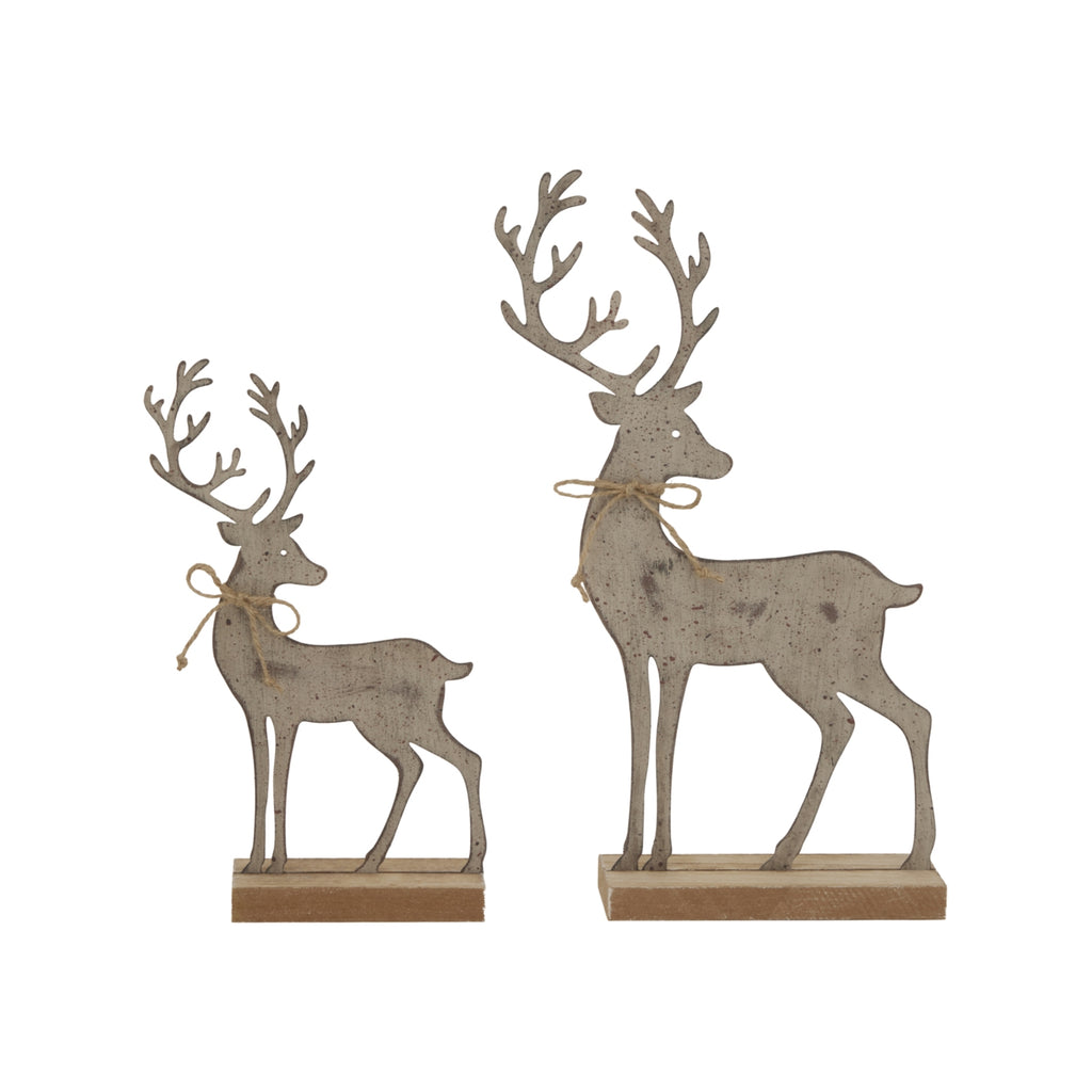 Rustic Metal Reindeer On Stand - Silver