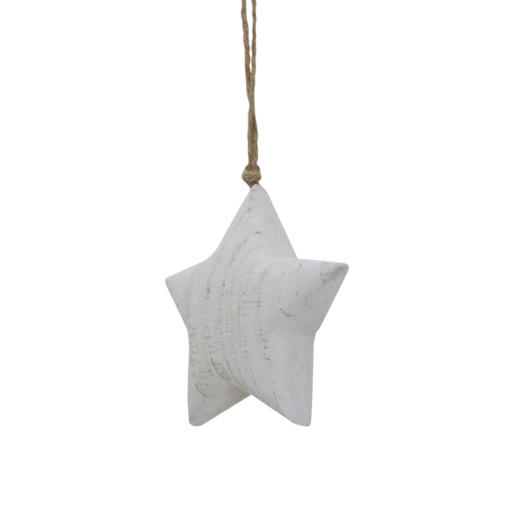 Large Whitewashed Rustic Hanging Star - White