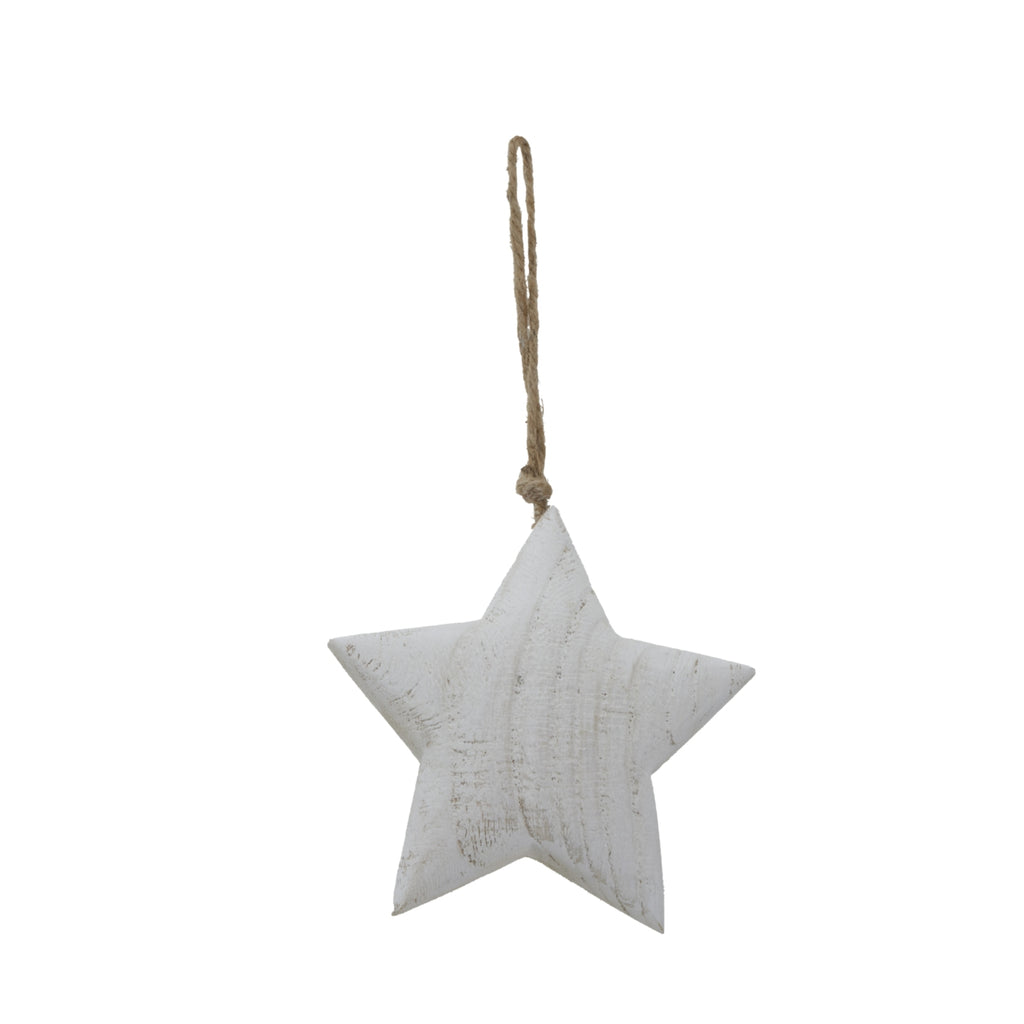 Whitewashed Rustic Hanging Star - White
