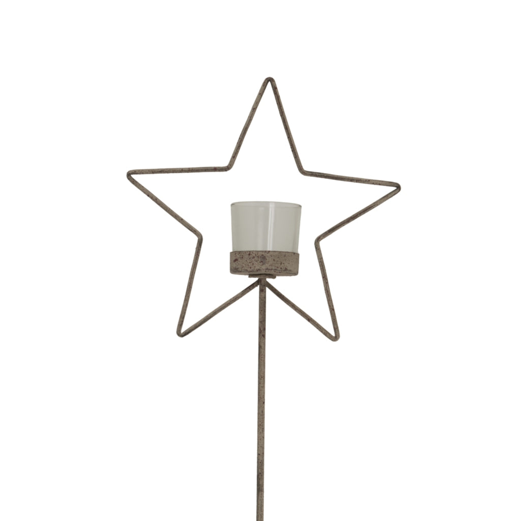 Natural Rustic Star On Wood Stand with Glass Votive - Brown