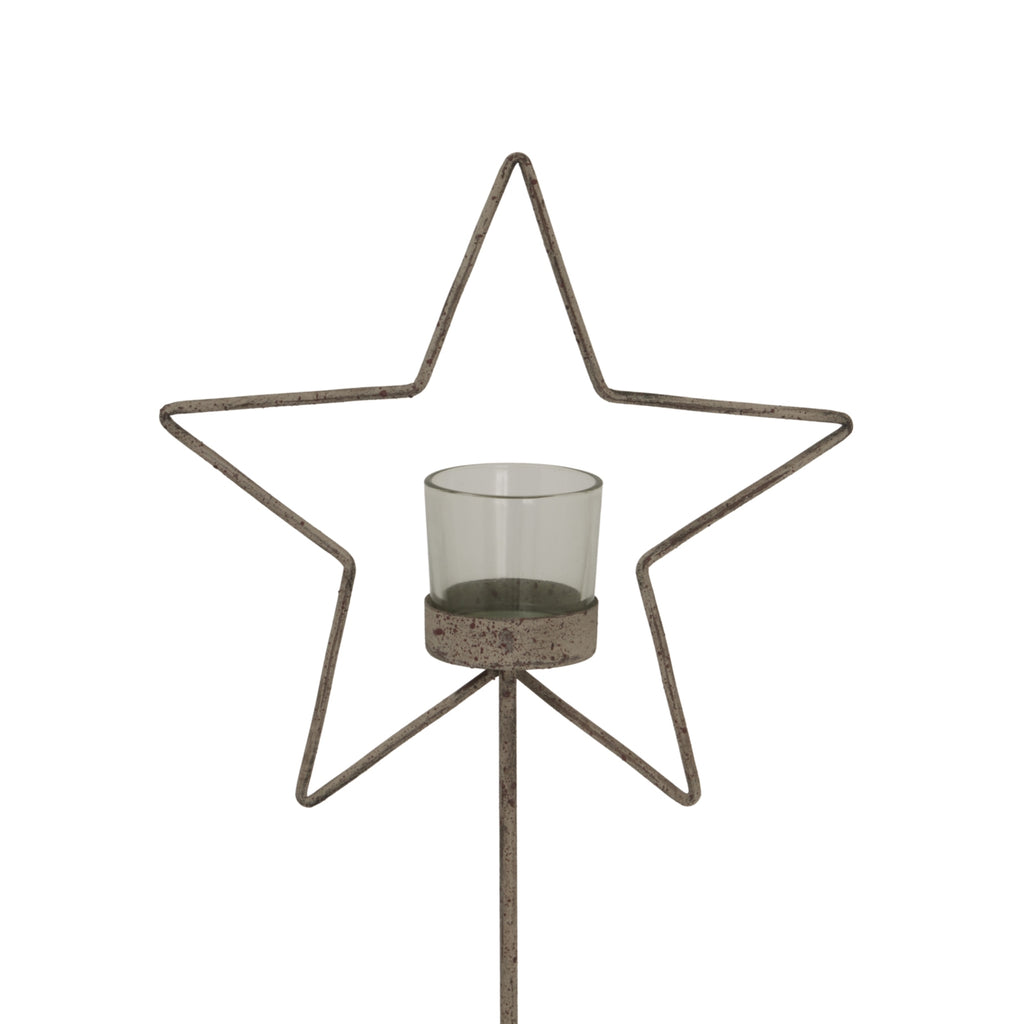 Natural Rustic Star On Wood Stand with Glass Votive - Brown