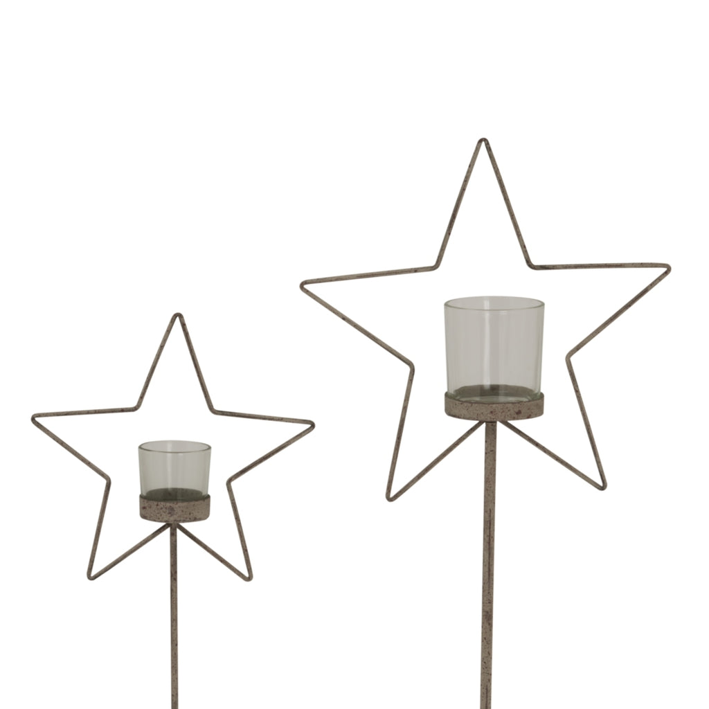 Natural Rustic Star On Wood Stand with Glass Votive - Brown
