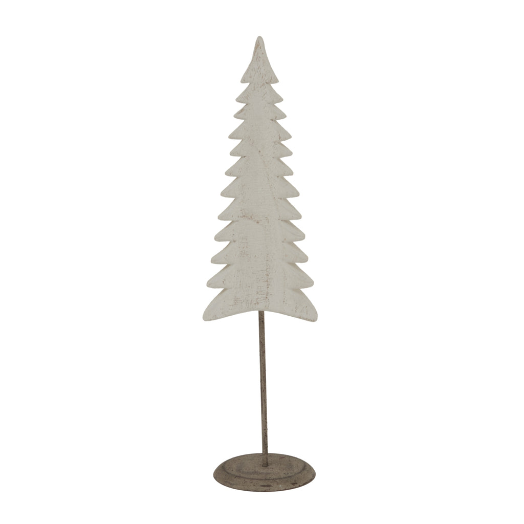 Medium Whitewashed Tall Tree On Stand - White