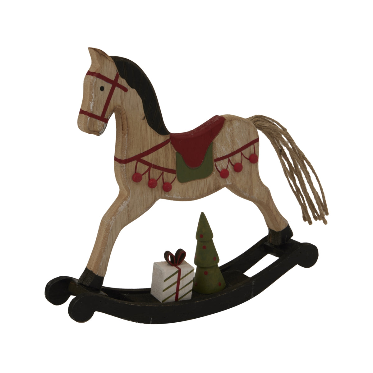 Large Rustic Decorated Rocking Horse - Brown