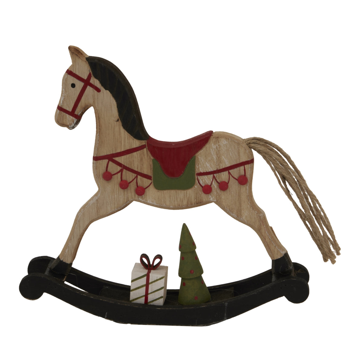 Large Rustic Decorated Rocking Horse - Brown