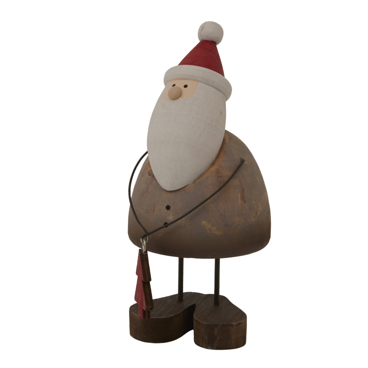 Large Rustic Santa with Tree Decoration - Brown
