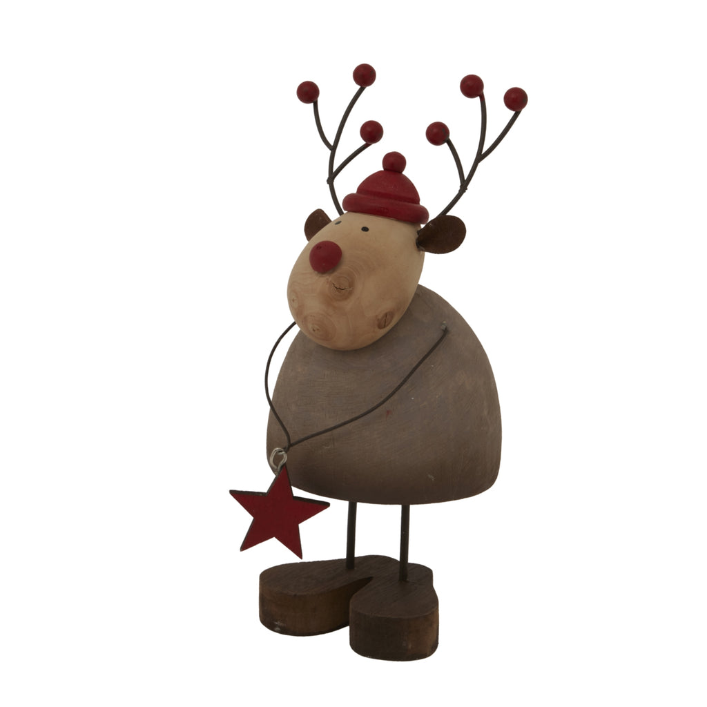 Large Rustic Reindeer with Star Decoration - Brown