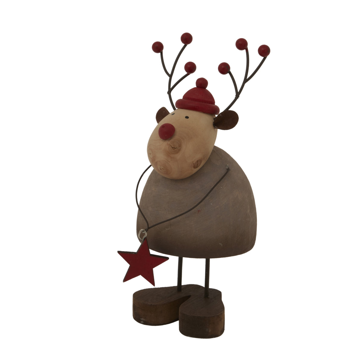 Large Rustic Reindeer with Star Decoration - Brown