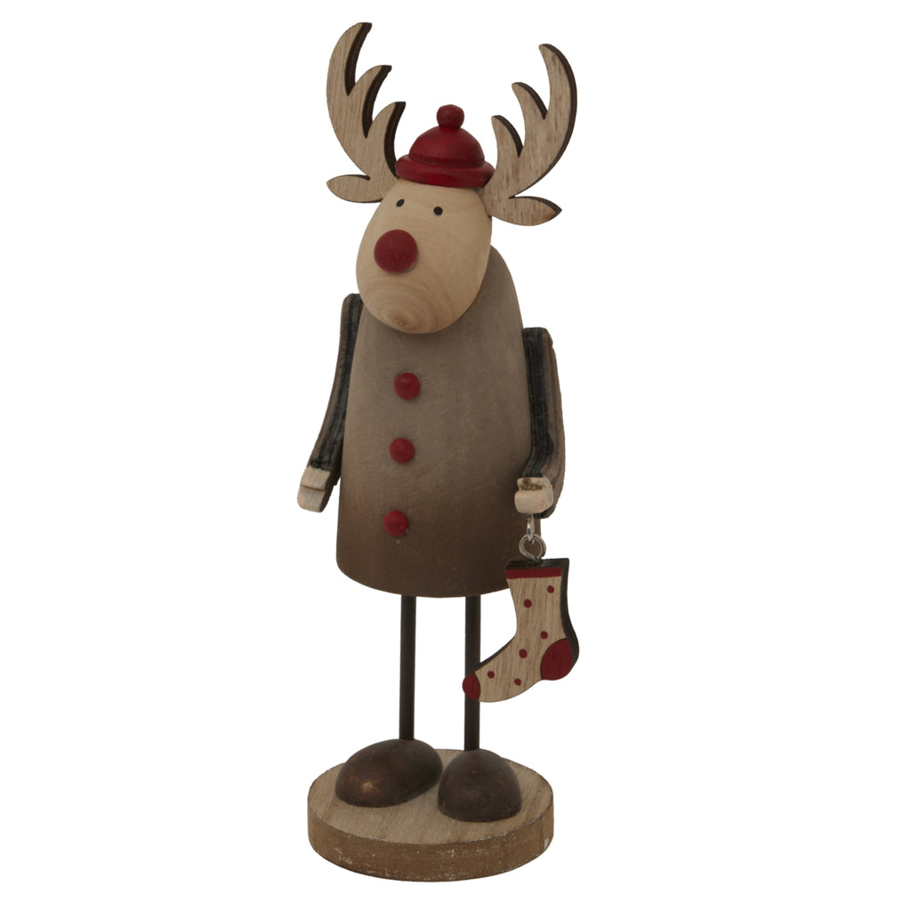 Rustic Rudolf with Stocking Decoration - Brown