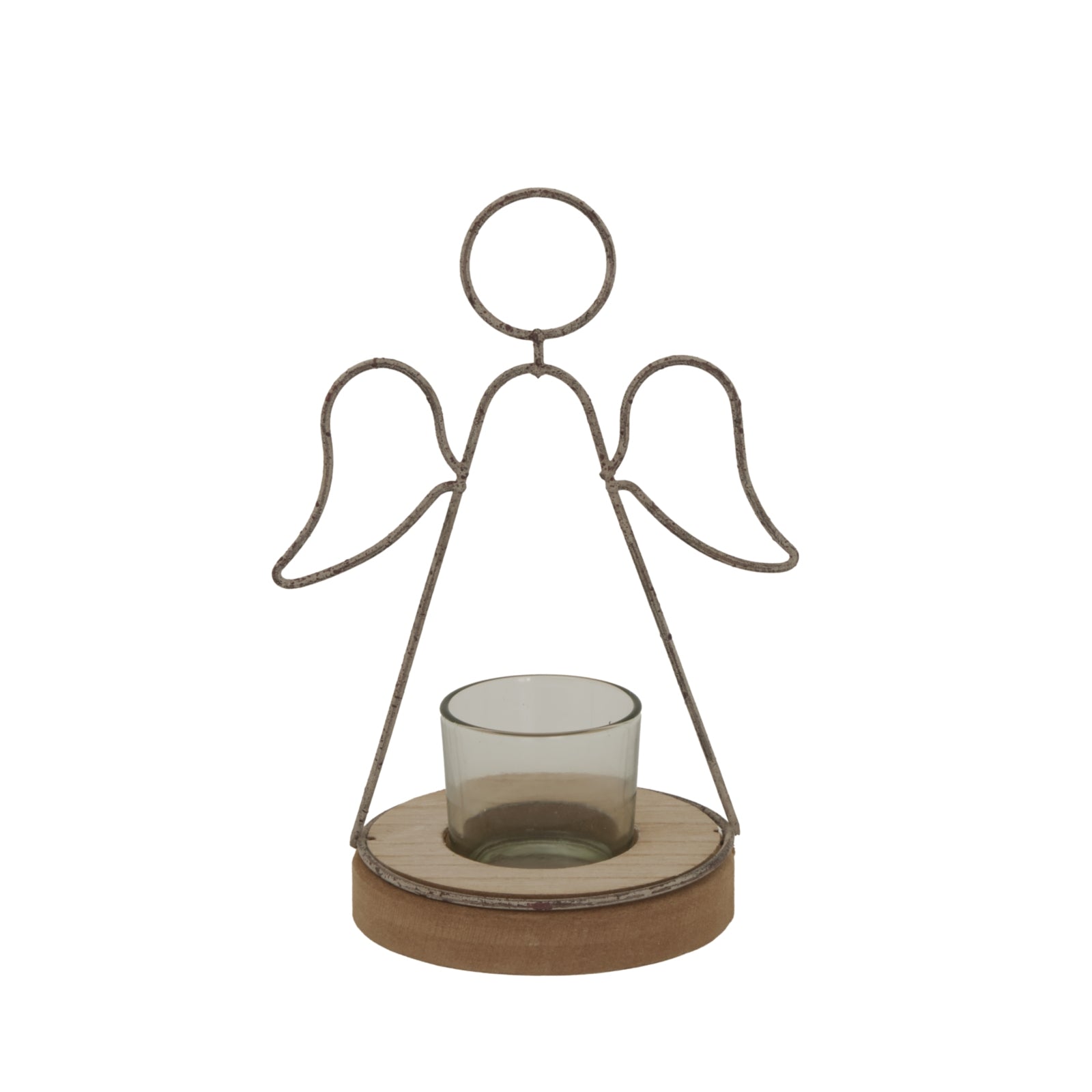 Rustic Outline Angel Tealight On Stand with Glass Votive