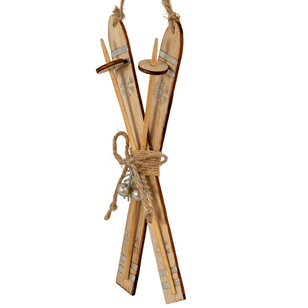 Large Natural Rustic Crossed Skis - Brown