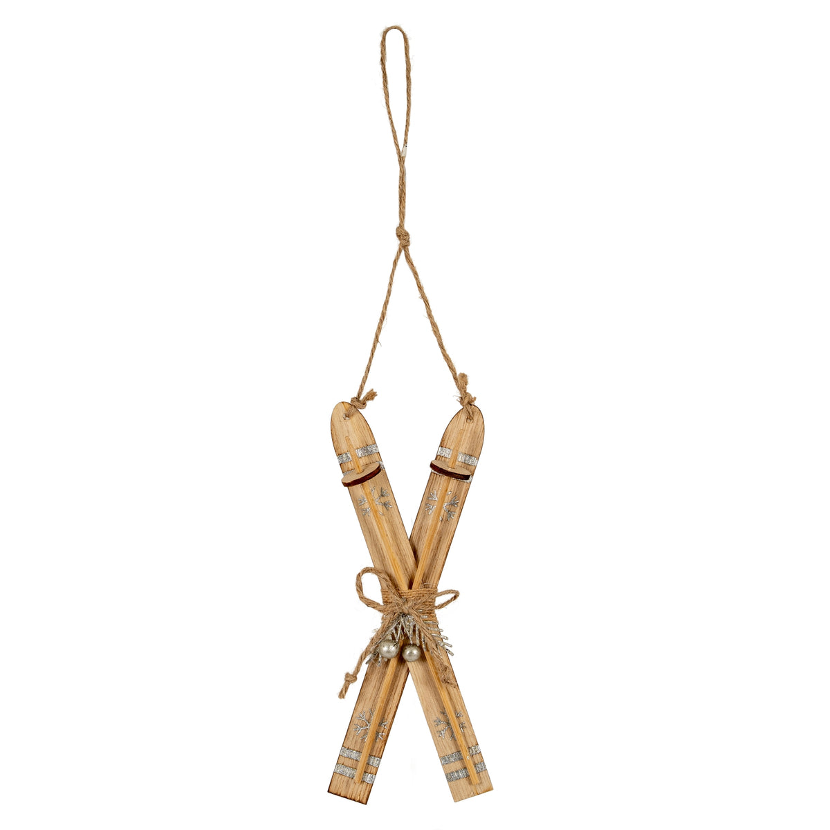 Large Natural Rustic Crossed Skis - Brown