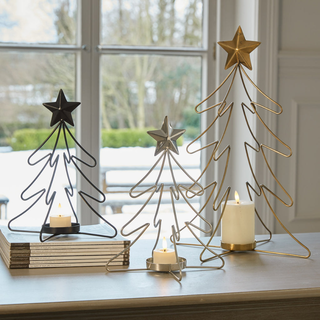 Rustic Outline Tree and Star Candle Holders - Antique bronze