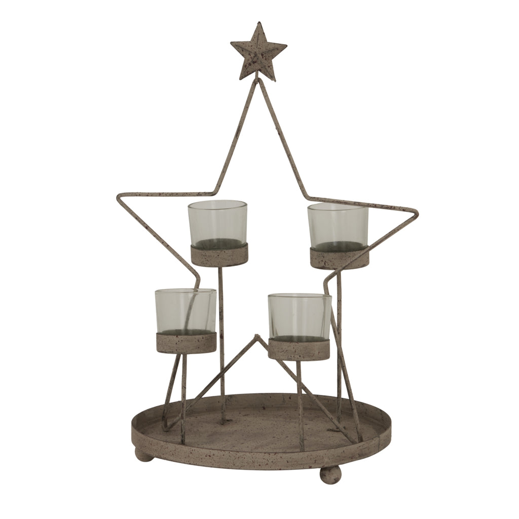 Rustic Outline Star with Four Glass Votives - Antique bronze