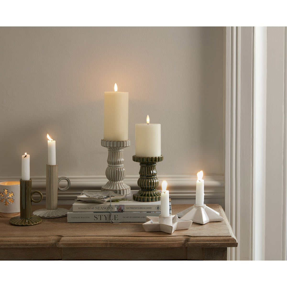 Alora Ceramic Taper Candle Holder with Handle - White
